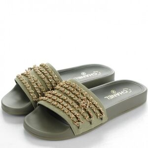 🛑CHANEL Lambskin Canvas Chain Sandals